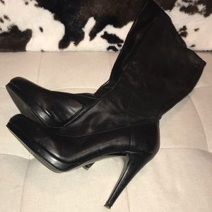 black heeled leather boots